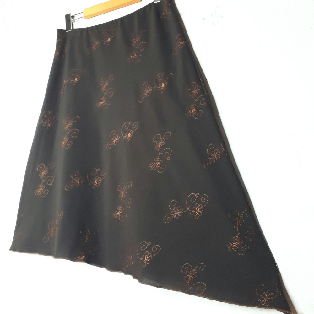 Vintage Asymmetrical Hem Floral Embroidered Skirt